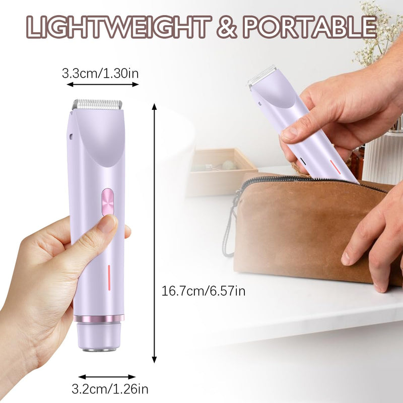[Australia] - 2 in 1 Bikini Trimmer for Women Pubic Hair Dual-Head Electric Razors for Women, Rechargeable Body Hair Shaver and Face Razor, Waterproof Wet/Dry Use Hair Removal for Bikini Legs Face Underarm Arm 
