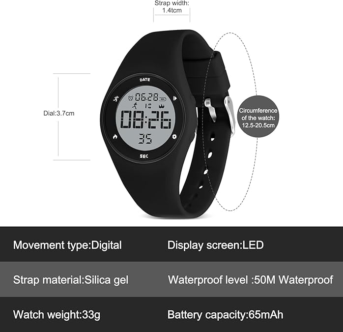 [Australia] - synwee Sports Pedometer Watch,Fitness Tracker，IP68 Water Resistant, Non-Bluetooth, with/Vibration Alarm Clock/Stopwatch,for Adults Men Women Teens Black 