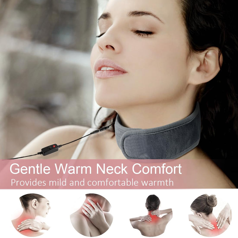 Neck Heating Pad, USB Wearable Heating Pad, Heated Neck Wrap for Warmth | 3 Heat Auto-Off, Electric Thermal Brace, Small USB Warmer for Daily Use, Gift for Women Grandma, 16"-22"