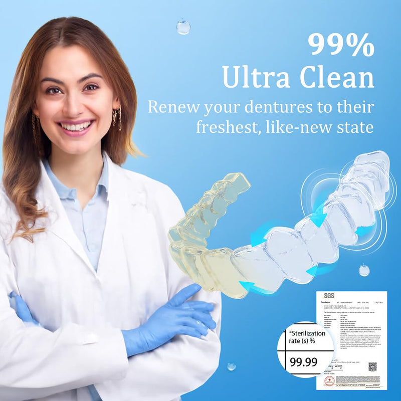 [Australia] - 50kHz Ultrasonic Retainer Cleaner Machine for Travel & Home, Portable Denture Cleaner with Removable Base, 4 Modes Timer, Dental Cleaning Pod for Aligners, Braces, Mouth Guard, Jewelry, Toothbrush Black 