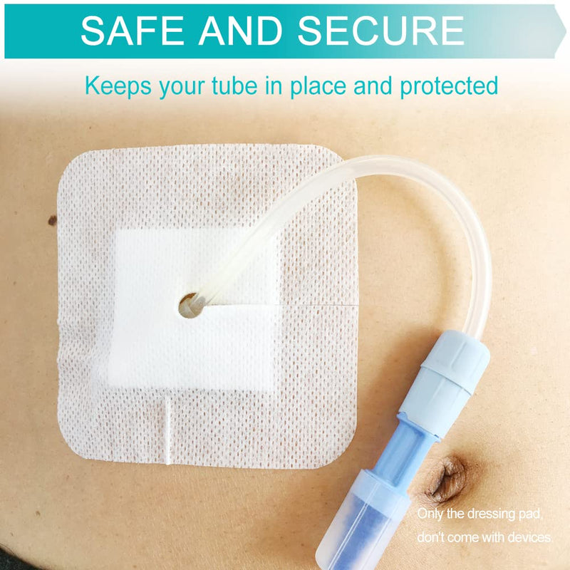 [Australia] - 40 Pcs Feeding Tube Covers G Peg Tube Holder Split Drain Adhesive Bandages for Dialysis Catheter 4" x 4" Island Dressing Bordered Gauze Nuring Accessories 4"x4" Pack of 40 