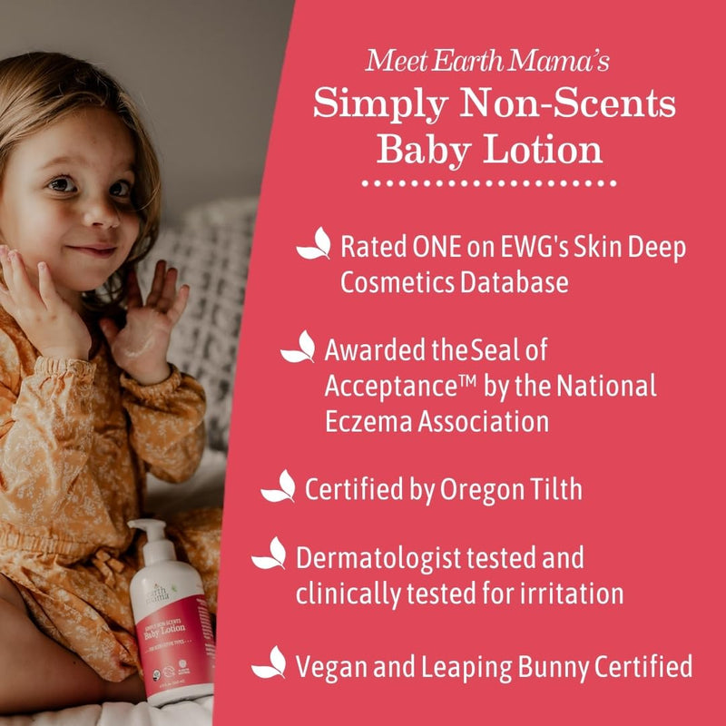 Earth Mama Simply Non-Scents Baby Lotion for Dry Skin - Calendula Cream for Newborn Skin Care - 8 oz - Fragrance Free - Infant Essentials Unscented 8 Fl Oz (Pack of 1)
