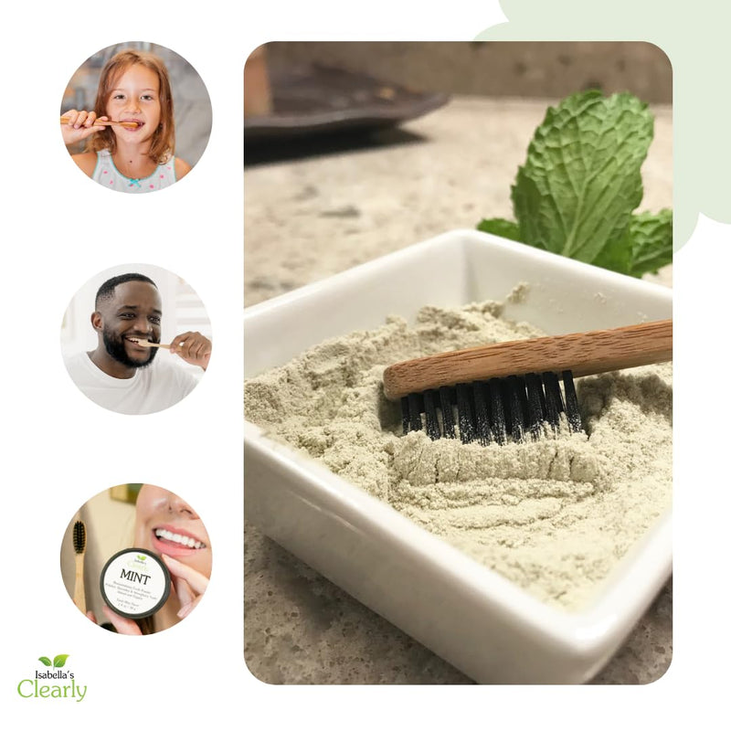 [Australia] - Isabella's Clearly Mint Remineralizing Tooth Powder - Natural Fluoride Free Toothpaste for Adults, Teeth Whitening, Xylitol, Baking Soda, Clay, Calcium 3.4 Ounce (Pack of 1) 