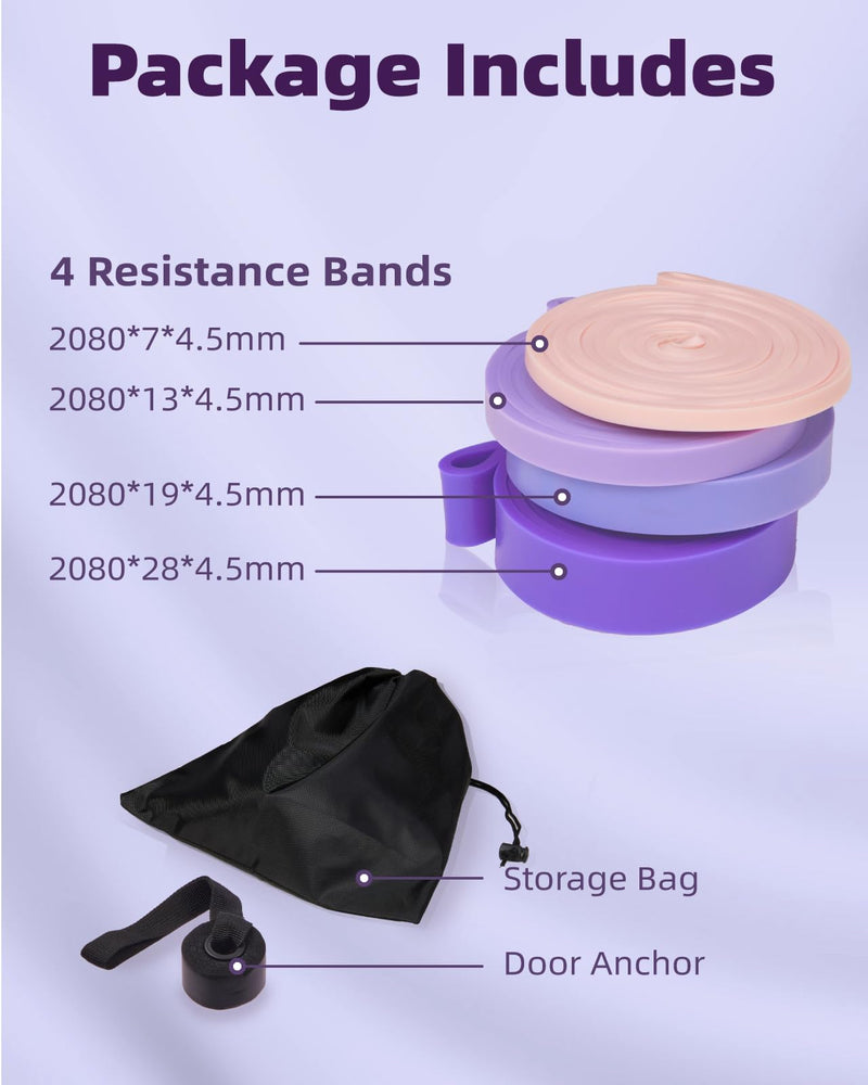 [Australia] - Pull Up Bands, Fitense Resistance Bands Set with Door Anchor, Stretching Assist Band, Portable Exercise, Muscle Training, Physical Therapy, Exercise Workout Bands for Working Out for Women 4PCS-(5-80LBS)-Gradient Blue-Purple 