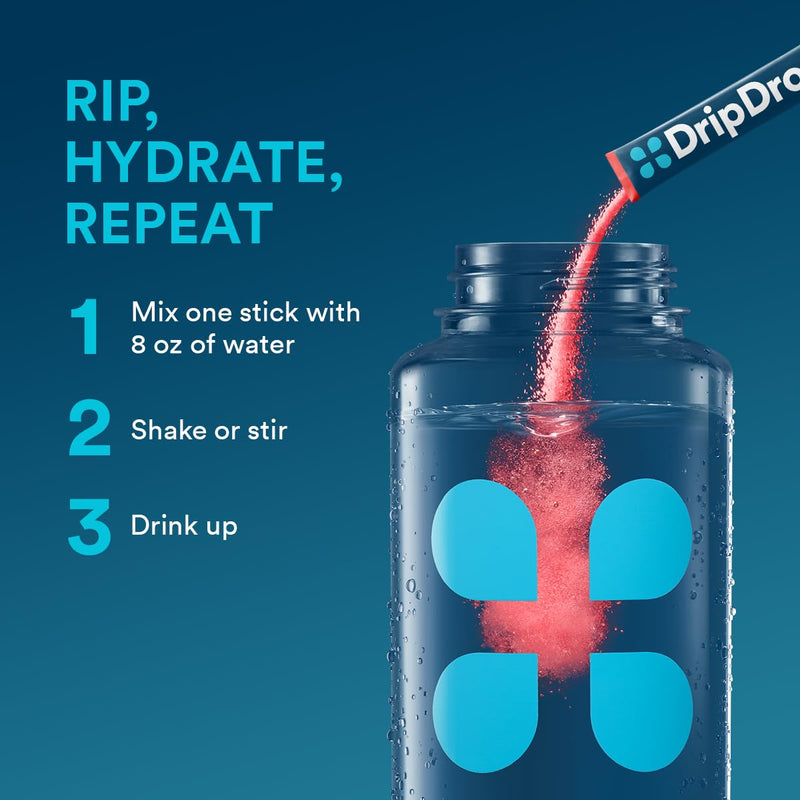 [Australia] - DripDrop Hydration Packets - Juicy Variety Pack - Single Serve Electrolytes Powder Drink Mix - Grape, Fruit Punch, Strawberry Lemonade, Cherry - Non-GMO, Gluten Free, Vegan - 16 Sticks 