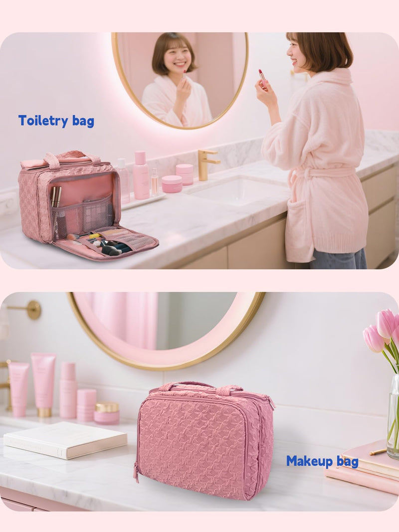 SMONT Khaki men's toiletry bag and women's black cosmetic bag and pink women's cosmetic bag set sales