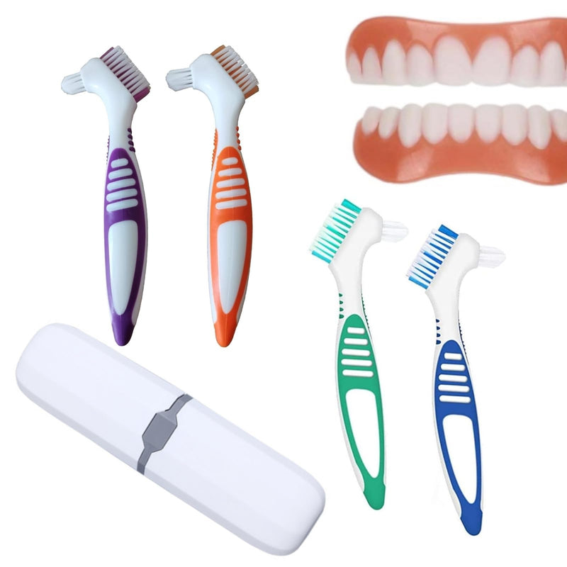 [Australia] - Pack of 4 denture cleaning brush, hard denture brush, portable denture cleaning brushes, denture brush for denture care, with portable toothbrush box for cleaning dentures 