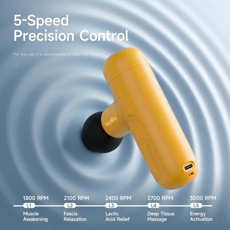 Super Mini Massage Gun Deep Tissue, Handheld Muscle Massager with 4 Heads, Percussion Travel Size Massager Gun FSA Eligible for Men Women Back Relief, Quiet for Home, Gym, Office, HSA, Yellow | 4 Heads for Men Women Muscle Relief, Back Neck Legs, Quiet...
