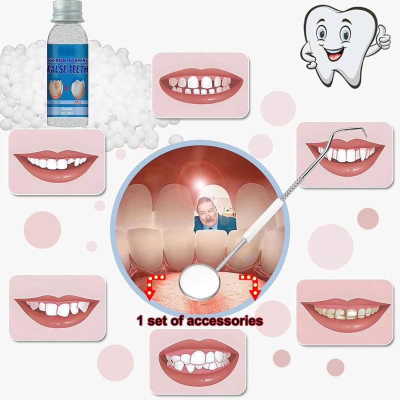 Tooth Provisional teeth Kit, Provisional Fake Teeth Replacement Kit for Provisional Restoration of Missing & Broken Teeth Replacement Dentures, DIY Heat Fit Beads. 【30Ml -1 Bottle】 30ml -1 Bottle New