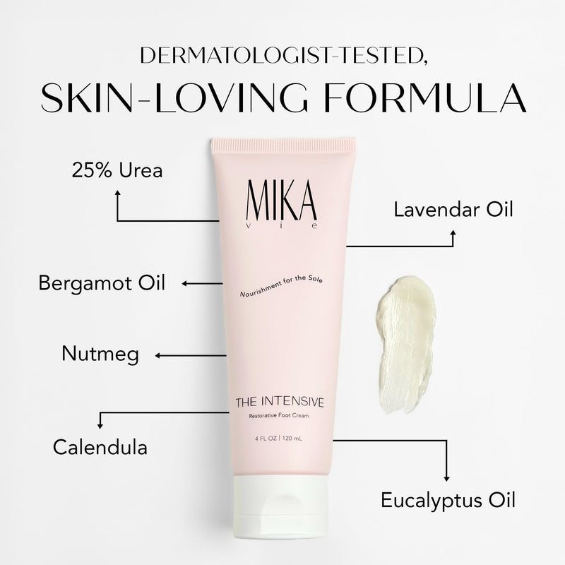 Foot Cream for Dry Cracked Heels and Feet - 4fl oz Urea Foot Cream for Women W/Vitamin E, Shea & Cocoa Butter - Naturally Scented Cracked Heel Treatment & Moisturizer - Non-Greasy