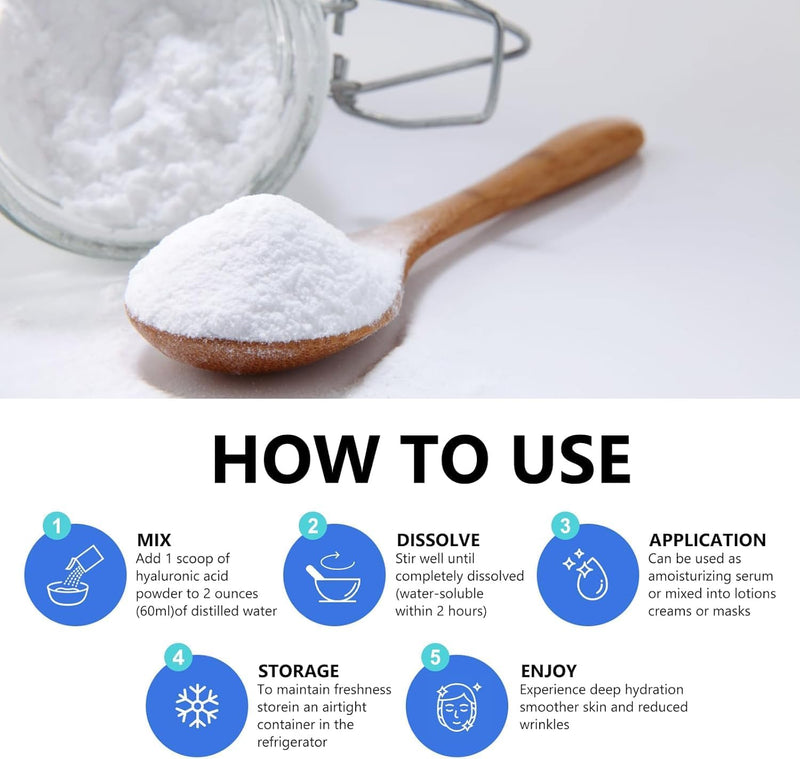 DEJIN Hyaluronic Acid Powder, Pure Hyaluronic Acid Powder for Face, Low Molecular Weight, Water Soluble Hydrating Ingredient for Skin Moisture, DIY Facial Serum, 100g