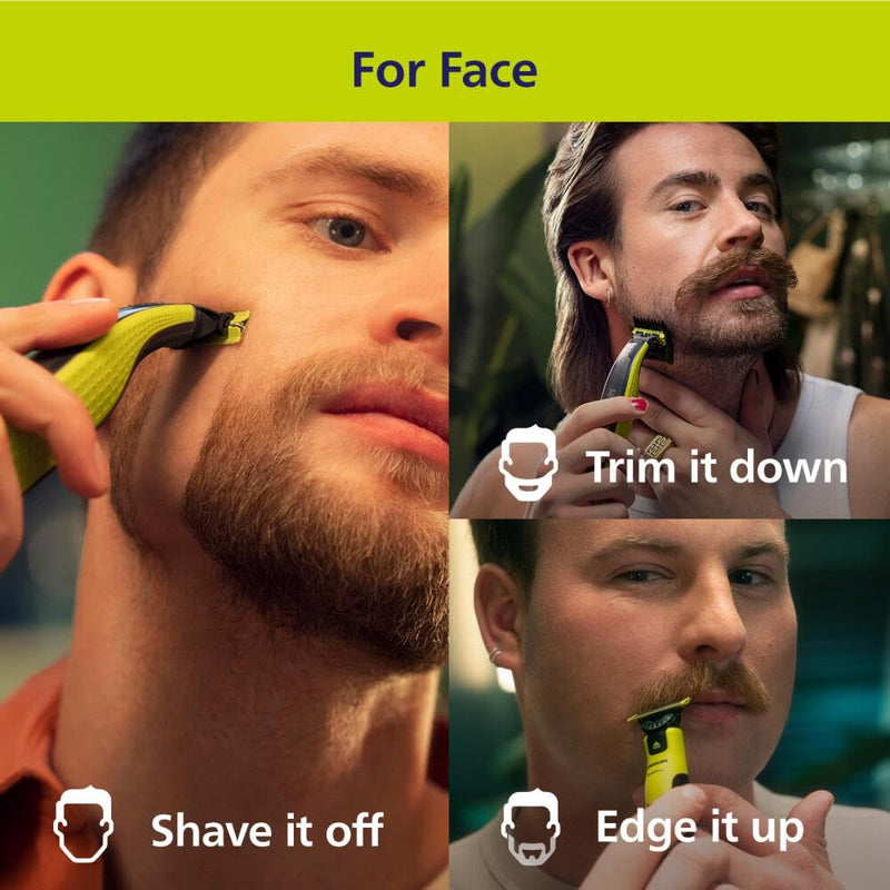 Philips Norelco OneBlade 360 Face, Hybrid Electric Beard Trimmer and Shaver with 5-in-1 Face Stubble Comb, Frustration Free Packaging, QP2724/90 Black/Lime Green, New