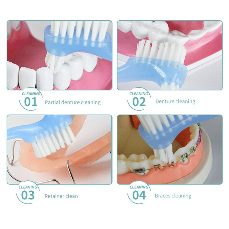 [Australia] - Visxcnu Pack of 3 Premium Hard Denture Brush, Denture Cleaning Brush, Portable Dentures, Multi-Layer Bristles for Denture Care Double-Sided Brush 