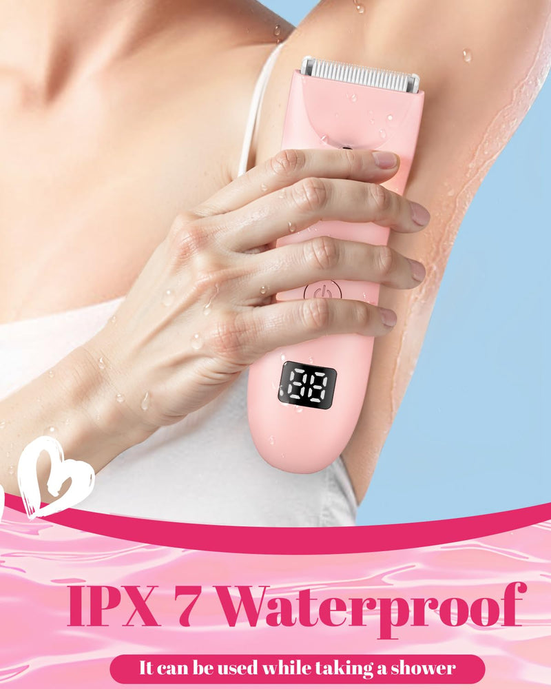 [Australia] - 2in 1 Bikini Trimmer Electric Razors for Women with LED Light，Rechargeable Body Pubic Hair Trimmer Women with LCD Display, Lady Shaver for Leg/Arms/Bikini,Waterproof, Gift for Woman 