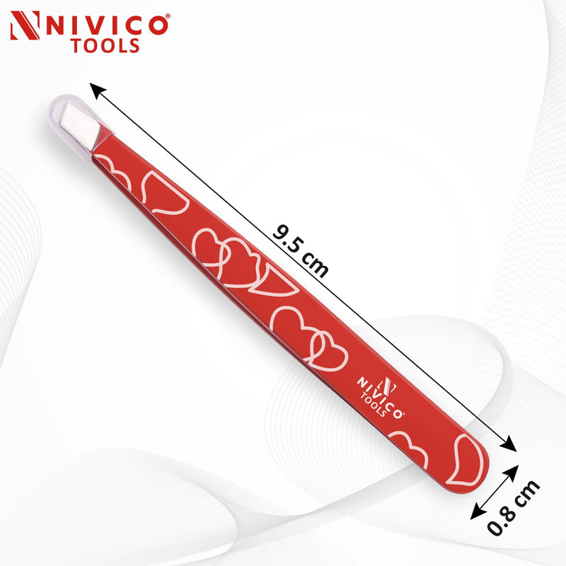 NIVICO Eyebrow Tweezer Hair Removal, Slant Stainless Steel 9.5cm Ingrown Facial Hair Tweezers for Men And Women (Red Coated)