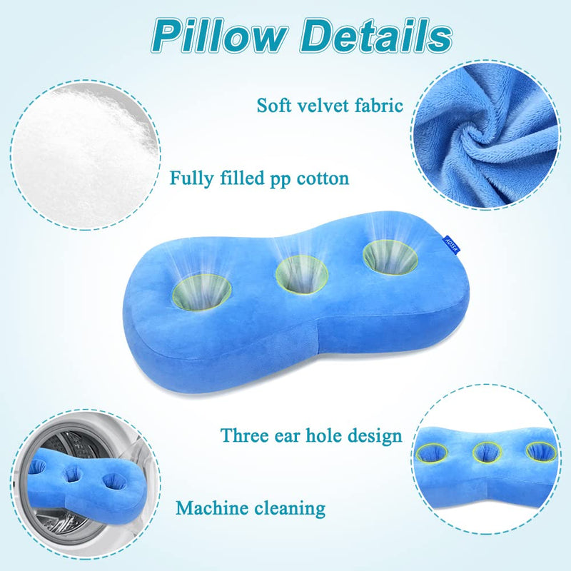 [Australia] - AOSSA Piercing Pillow for Side Sleepers Ear Protector CNH Pillow with Ear Holes for Pressure Sores Ear Pain Relief Headphones Donut Pillow for Head Ear Cushion Side Sleeping Pillow (Blue) 