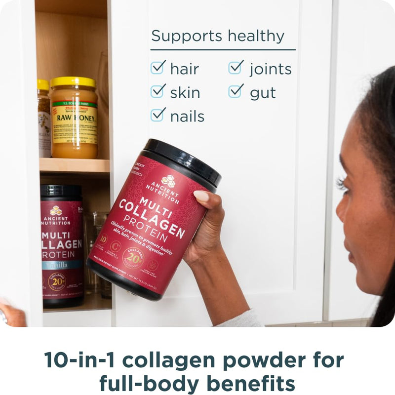 [Australia] - Ancient Nutrition Collagen Peptides Powder, Multi Collagen Protein, Women & Men, Vitamin C, Probiotics, Hydrolyzed Collagen, Supports Skin, Joints, Gut Health, Unflavored, 40 Servings 