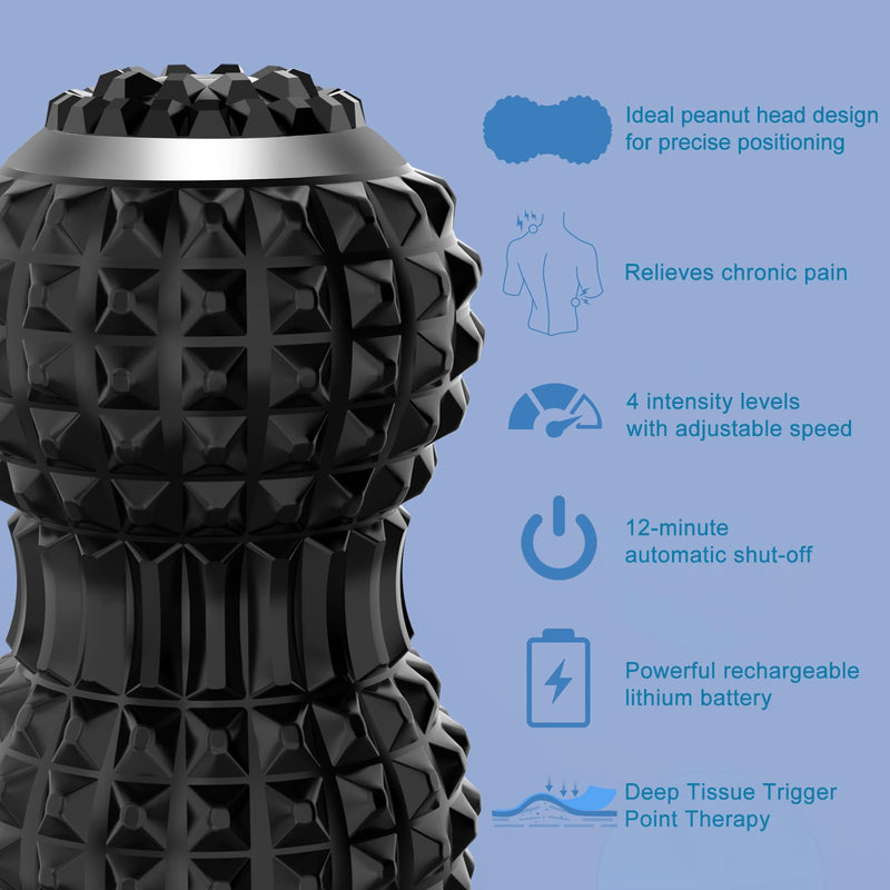 [Australia] - Uppye Vibrating Massage Ball for Pain Relif, Mobility Ball for Physical Therapy and Workout Recovery, Deep Tissue Myofascial Release Tools - Back, Shoulder (Peanut Head Vibrating Massage Ball Black) Peanut Head Vibrating Massage Ball Black 