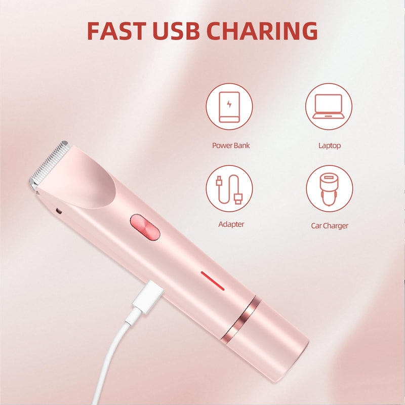 [Australia] - Electric Bikini Trimmer for Women, Women's Body Shaver for Private Area, 2 in 1 Electric Lady Shaver for Women Bikini Facial Face Leg Armpit Pink 
