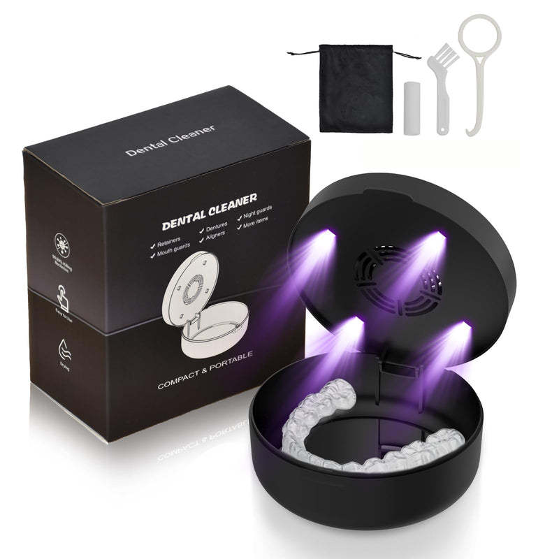 Voraiya UV Retainer Case with Fan, UVC Retainer Cleaner, Aligner Case Includes Vent Holes and Mirror, Portable Retainer Holder Box for Mouth Guard, Aligners, Night Guard, Black