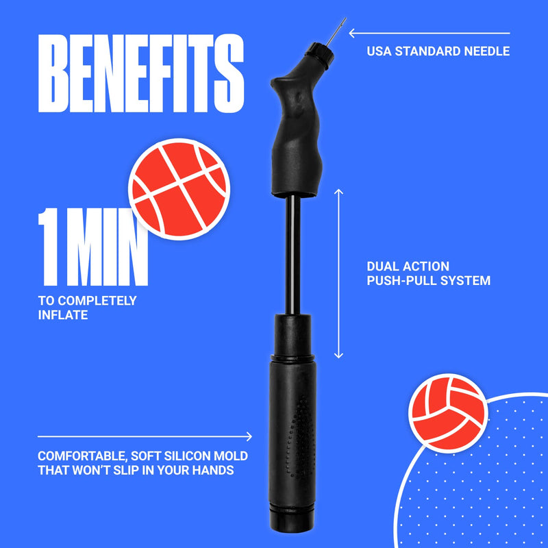 [Australia] - SPORTBIT Ball Pump with 5 Needles - Push & Pull Inflating System - Great for All Exercise Balls - Volleyball Pump, Basketball Inflator, Football & Soccer Ball Air Pump - Goes with Needles Set Black 
