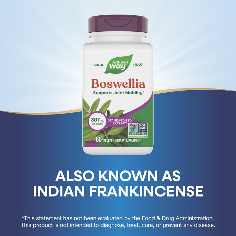 Nature's Way Boswellia Standardized Extract, Supports Joint Mobility*, 307 mg Boswellia serrata Extract per Serving, Frankincense Supplement, Gluten Free & Vegan - 60 Tablets (Packaging May Vary) 60 Count (Pack of 1)