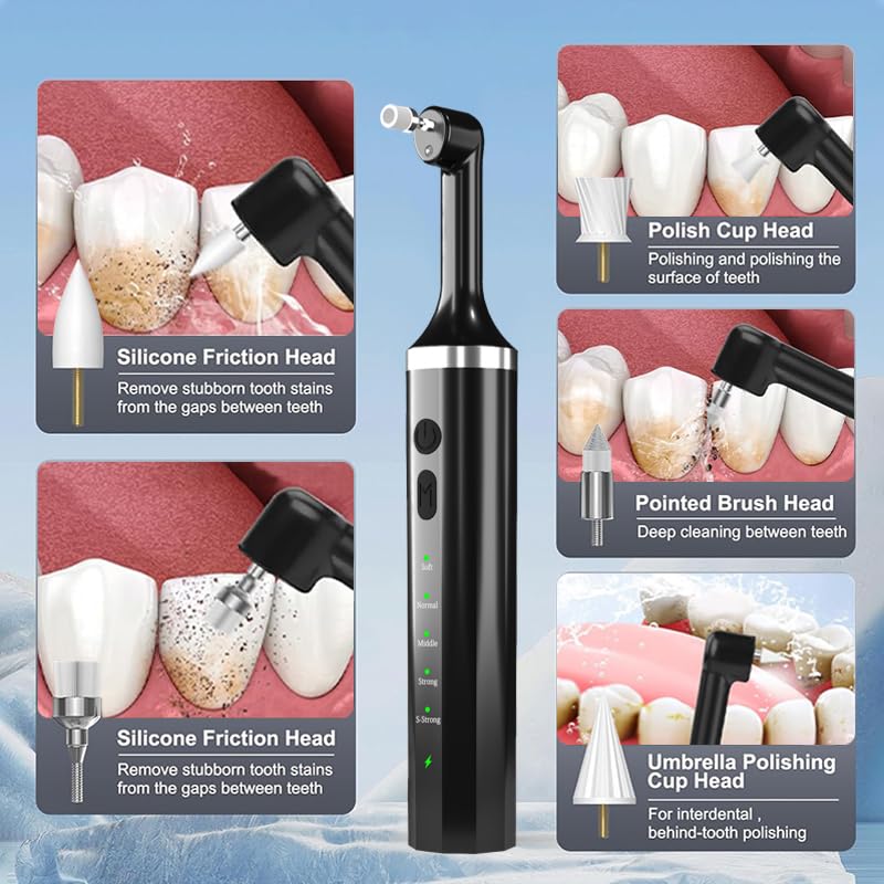 [Australia] - Teeth Polisher with 5 Brush Heads 8 Polish Pastes 5 Speed Modes and LED Light IPX6 Waterproof Tooth Polishing Kit Teeth Cleaner Tools for Home Use Teeth Whitening and Cleaning Style 2 
