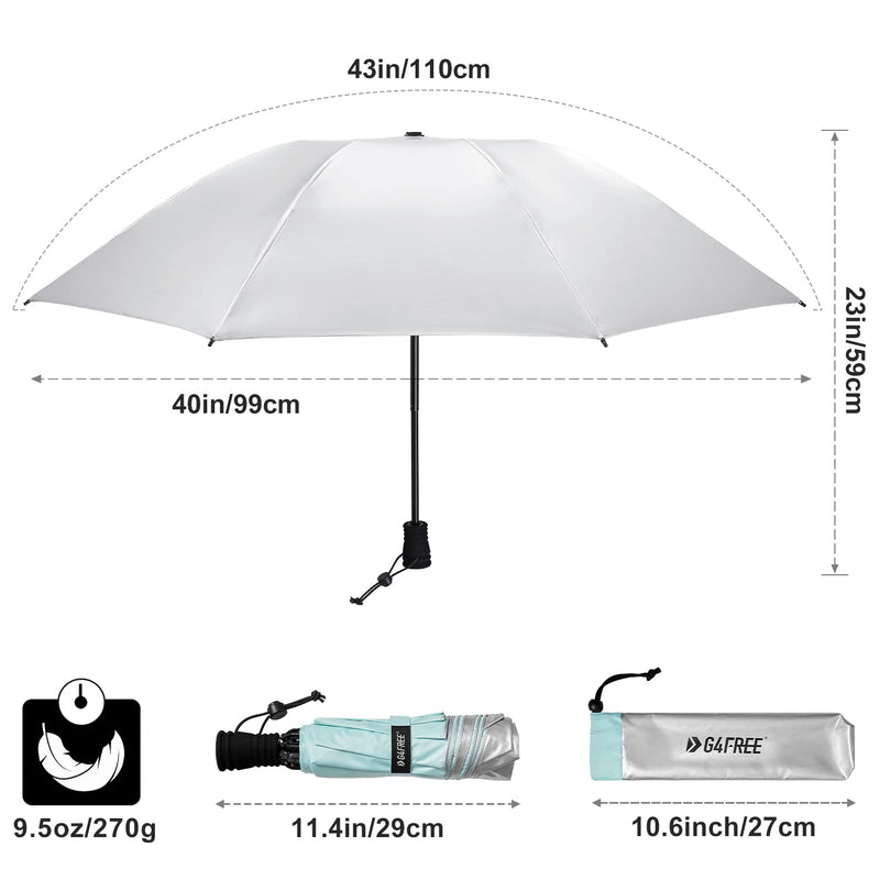G4Free Hiking Umbrella UPF 50+ Compact Ultralight for Trekking Backpacking | Collapsible Folding Small umbrella, Sun & Rain Protection, Reflective Silver fabric, Trekking Umbrella for Desert Travel Lake Blue