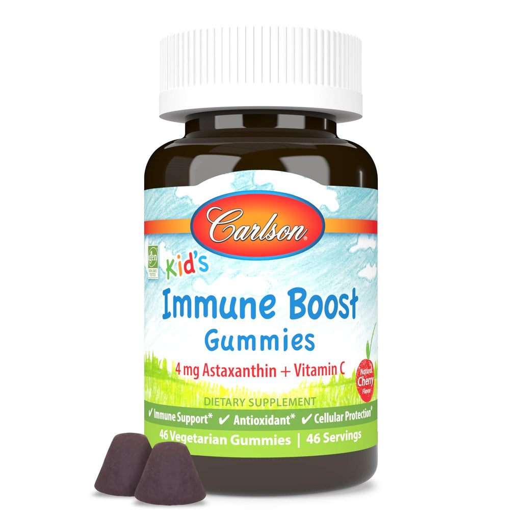 Carlson - Kid's Immune Boost Gummies, Astaxanthin + Vitamin C, Immune Support, Antioxidant, Non-GMO, Cherry Flavor, 46 Vegetarian Gummies