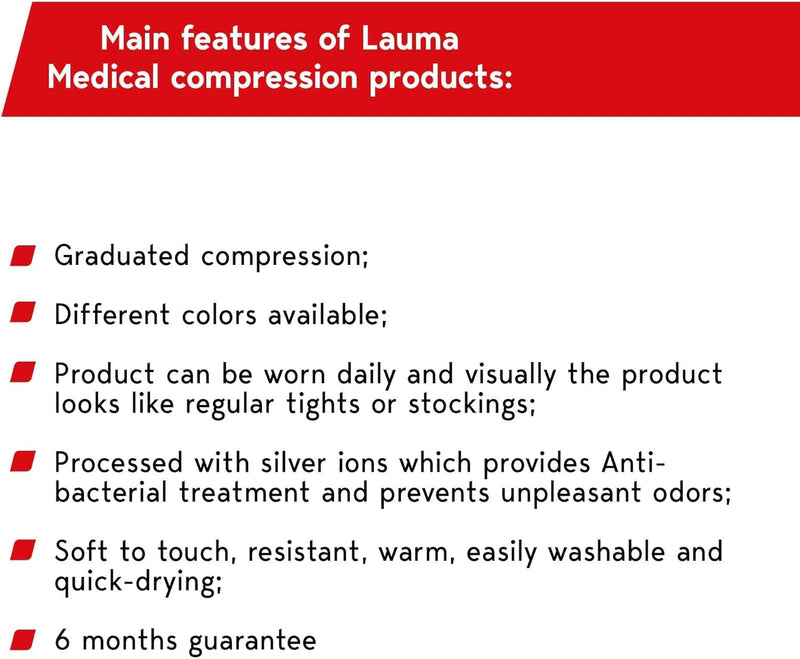 [Australia] - Lauma Medical 23-32 mmHg Compression Tights Class 2 with Closed Toe, Varicose Veins, Frequent Swelling in Legs, Pain in Calves and Feet Black L Size, Short 