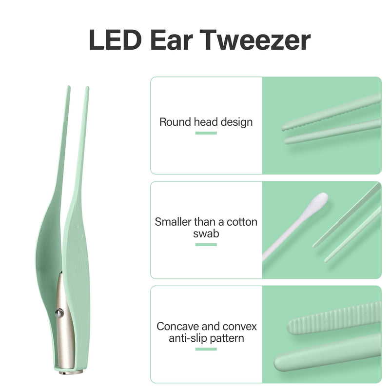 [Australia] - POZILAN Ear Cleaning Kit with LED Light - 15 Pack Ear Wax Removal Kit for Kids and Adults, Earwax Spoon Digger & Tweezers for Ear Cleaning Tool Present SetÔºàGreenÔºâ Green 