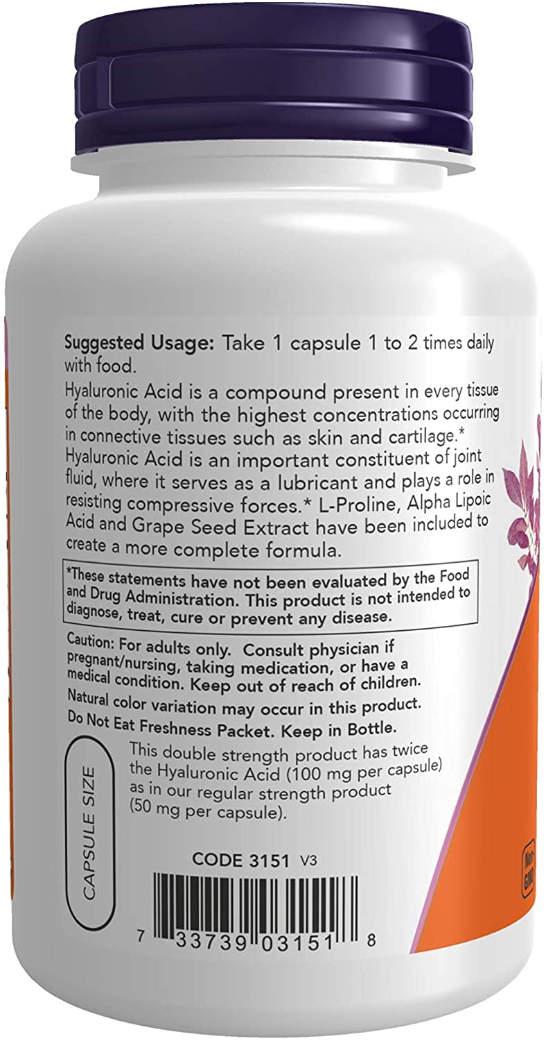 [Australia] - Now Foods - Hyaluronic Acid 100 mg - 120 Veg Capsule (Pack of 2) 
