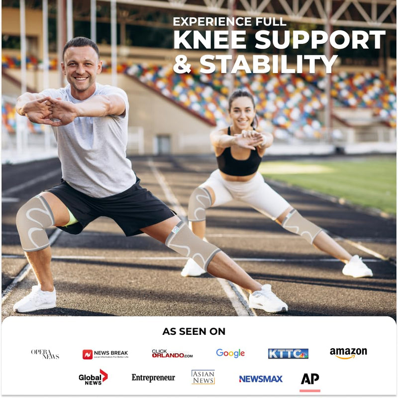 Modvel Compression Knee Brace for Women & Men, 2 Pack Knee Support Sleeves for Running, Meniscus Tear, ACL, Arthritis Pain Relief, Workout – XXL, Skin