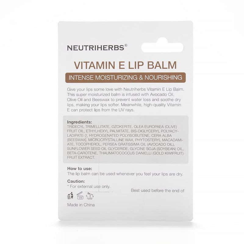 Neutriherbs Vitamin E Lip Balm, Nourish Dry Cracked Sensitive Lip-0.13oz | Moisturize Lip With Olive Oil Avocado Oil, Non-Greasy Long-Lasting Smooth Soften Chapped Lip Skin Suitable For Pregnant Women