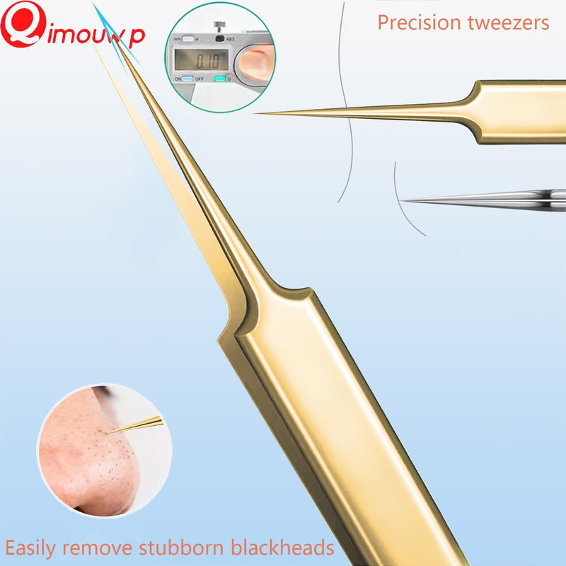 Blackhead Remover Tool, 16 PCS Pimple Popper Tool Kit, Tweezers Set for Eyebrows Hair Removal Pimple Blemish Acne Comedones Extractor Whitehead Cyst Removal Tool, for Nose Face Beauty Tools (Golden)