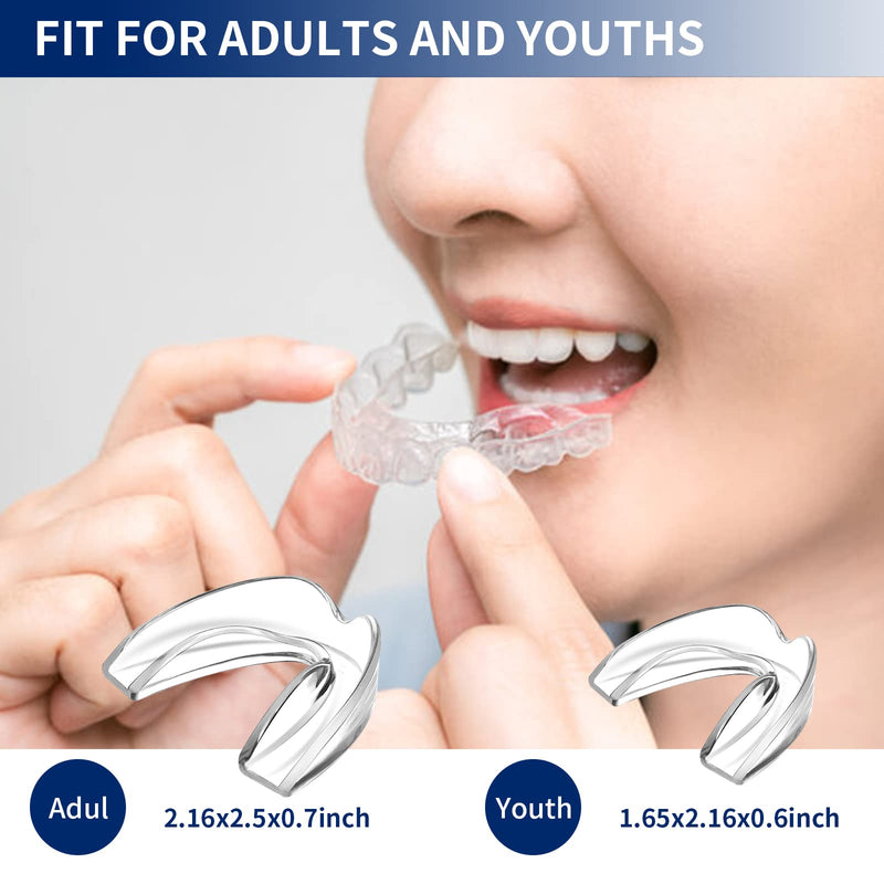 [Australia] - GlorySmile Mouth Guard for Clenching Teeth at Night, Upgraded Night Guards for Teeth Grinding, Pack of 8 Moldable Mouth Guard Stops Bruxism and Teeth Clenching 2 Sizes with Two Travel Cases 