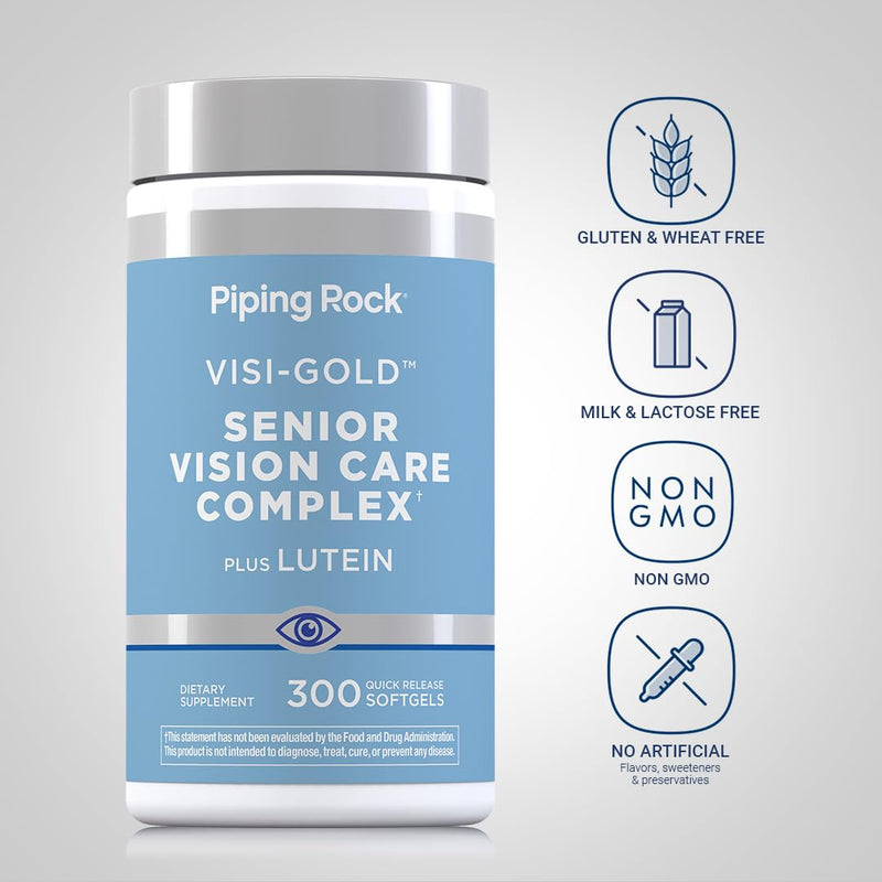 Piping Rock Eye Health Complex | 300 Softgels | Senior Vision Care Vitamin | Lutein and Zeaxanthin | From Marigold Extract | Non-GMO, Gluten Free Supplement