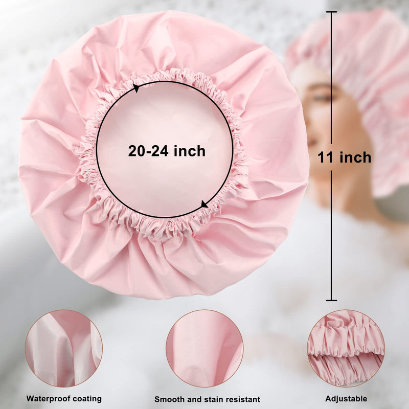 [Australia] - Reusable Shower Cap for Women, Large Waterproof Shower Bonnet Washable Elastic Band Bath Hair Hat for Long Hair, Braids(Pink) Pink 
