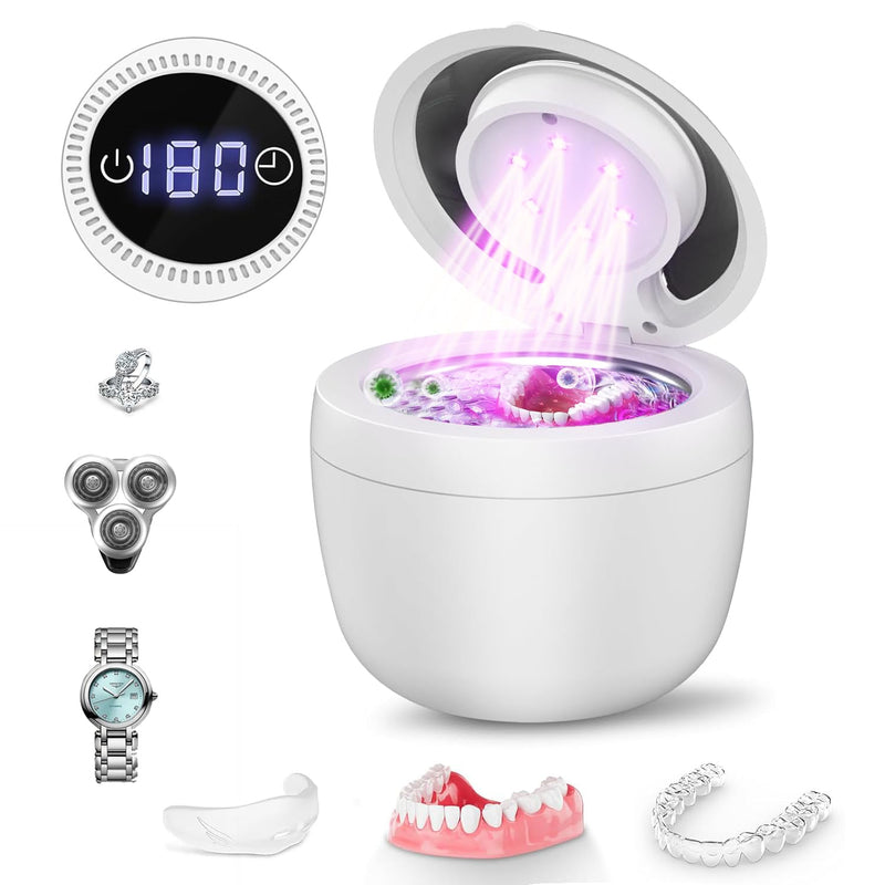 [Australia] - Staredy Ultrasonic Retainer Cleaner for Dentures,Oral Dental, 6 UV Lights-4 Mode-200ML Denture Cleaner Machine for Aligner,Braces, Jewelry with Mouth Guard Cleaner-Touchscreen (white) white 
