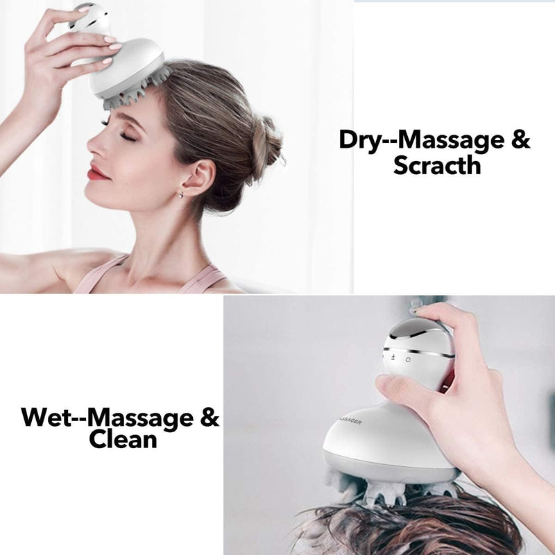 [Australia] - LATME Scalp Massager with 4 Replacement Massage Heads Portable Head Scratcher with Tissue Kneading Nodes Gifts Idea Stress Release Massager for Muscles Shoulder Calf 