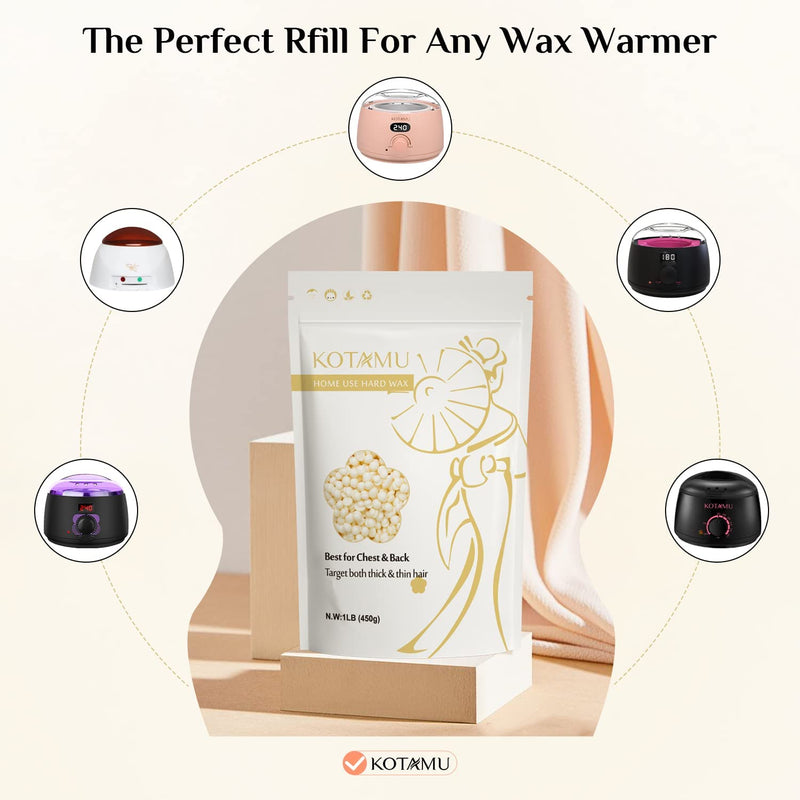 [Australia] - KOTAMU Hard Wax Beads for Hair Removal - 1lb Sensitive Skin Thick Hair Formula for Full Body, Face, Chest, Back, Leg, Bikini Brazilian Waxing - Wax Refill for Women and Men Off-white 16 Ounce (Pack of 1) 