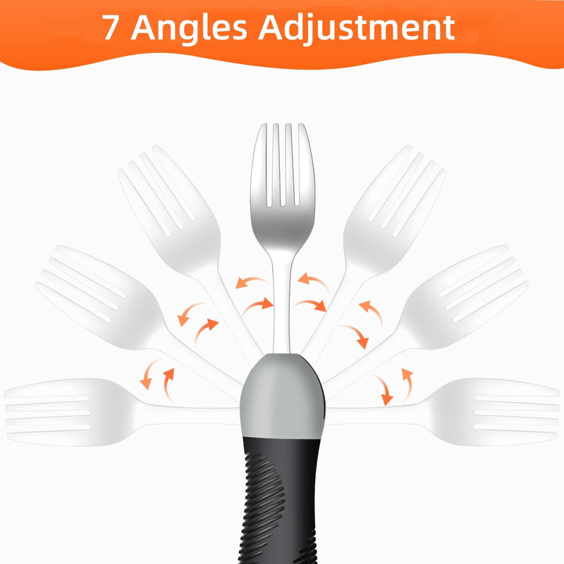 Weighted & Swivel Adaptive Utensils for Hand Tremors,Parkinson‘s - Comfort Grip Silverware Set, Eating Aids for Arthritis, Elderly & Weak Hands (Spoon & Fork)