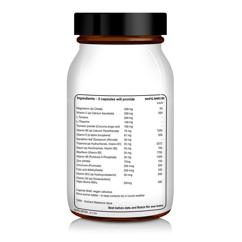 NHP Advanced Mental Wellbeing Support – A Scientifically Formulated Blend of Nutrients to Enhance Physical and Emotional Resilience During Stressful Periods - 90 Vegan Capsules