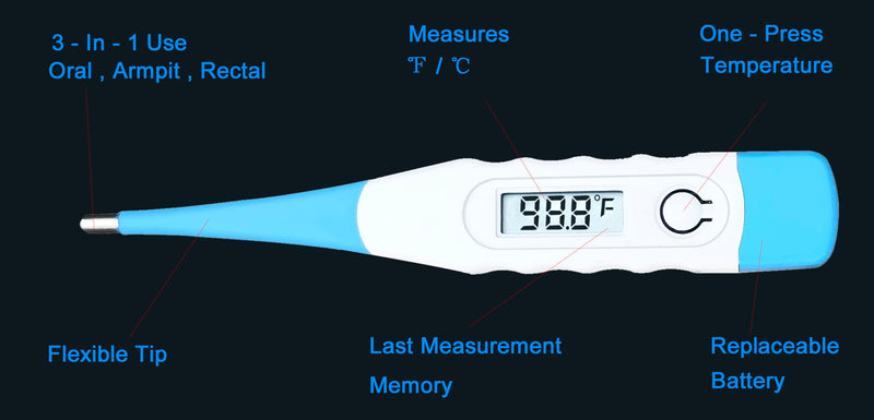 [Australia] - Oral Thermometer for Babies, Children and Adults, Digital Thermometer for Oral, Rectal or Under Arm Use (Pack of 4) 