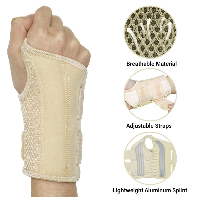 HYCOPROT Wrist Brace Night Wrist Sleep Support Splint Compression Sleeve Adjustable Straps for Wrist Pain Relief, Carpal Tunnel, Arthritis, Tendonitis, Fitness (Beige, L/XL-Right Hand (Pack of 1)) L/XL-Right Hand (Pack of 1) Beige