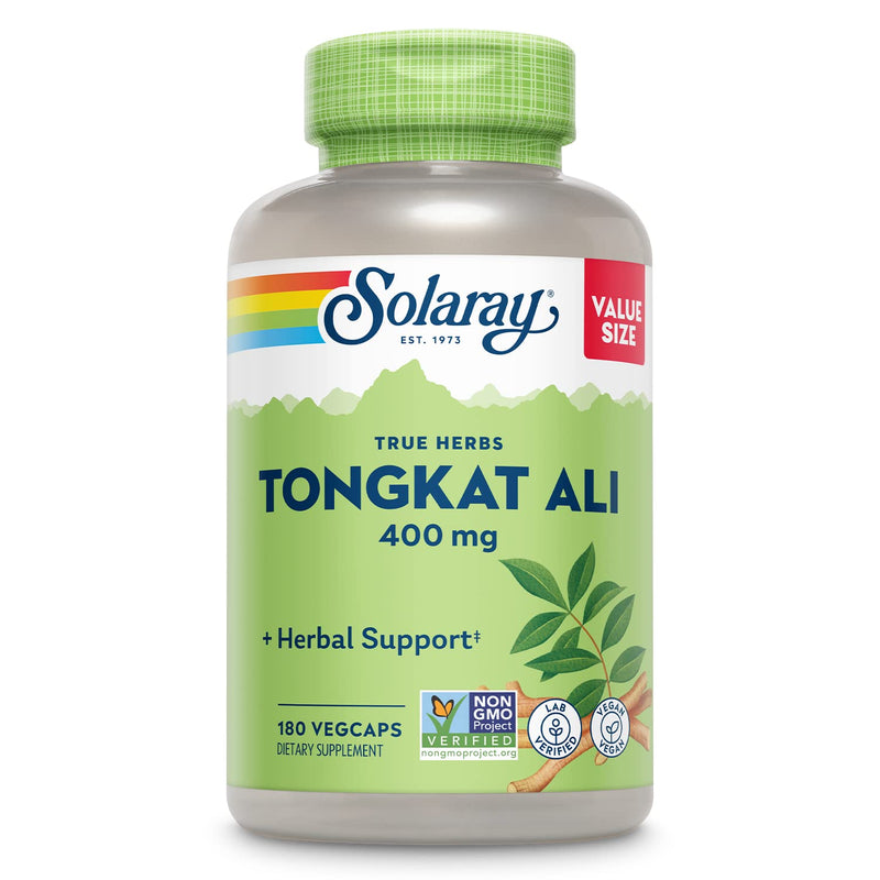 SOLARAY Tongkat Ali 400 mg - Longjack Tongkat Ali for Men - Herbal Support for Men's Health and Vitality - Vegan, Non-GMO, Lab Verified - 180 Servings, 180 VegCaps 180 Count (Pack of 1)