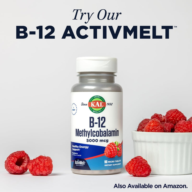 KAL B-100 Complex - Sustained Release Vitamin B Complex - Healthy Energy Support with Natural Base and Fresh Minty Coating - Vegetarian - 60 Day Guarantee - 120 Servings, 120 Tablets Unflavored 120 Count (Pack of 1)