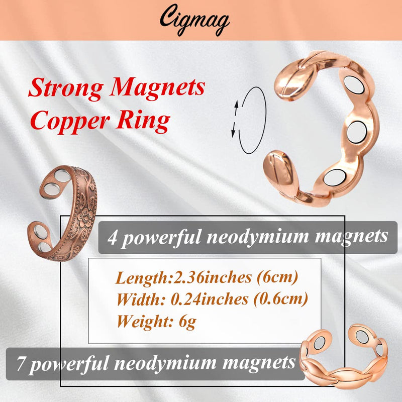 2PCS Copper Rings for Women Adjustable Solid Pure Copper Ring with Jewelry Gift Box for Birthday Anniversary 1-Fishtail & Copper Rose Gold