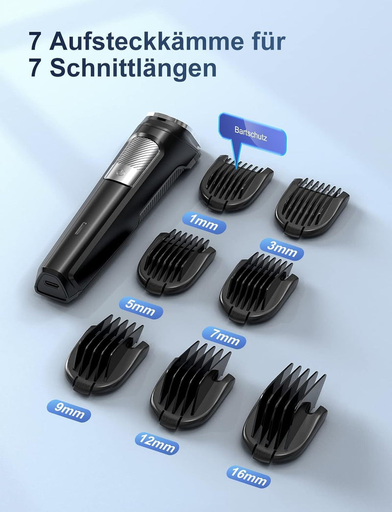 [Australia] - Beard trimmer men's hair trimmer, all-in-1 beard trimmer, nose hair trimmer, wireless, USB rechargeable and waterproof electric razor with 7 attachment combs, ultra-sharp blade TC-509 