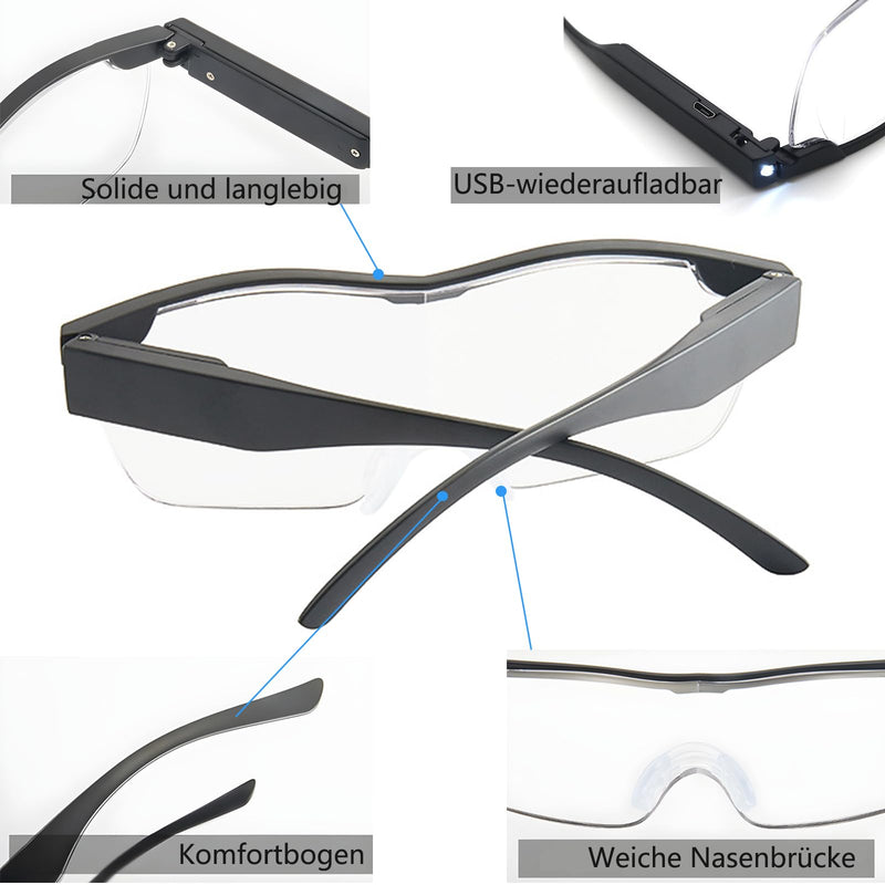 Magnifying Glasses with Light for Glasses Wearers, USB Rechargeable Battery Anti-Blue Light Reading Magnifier with Lighting for Seniors Reading, Hands-Free 180% Magnifying Glasses, Head Magnifier for